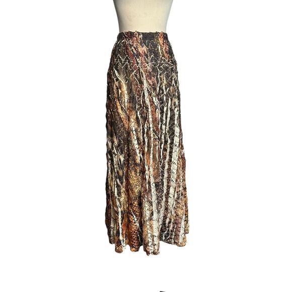 Reba brown yellow print pleated pull on boho maxi skirt size Large - Picture 9 of 16